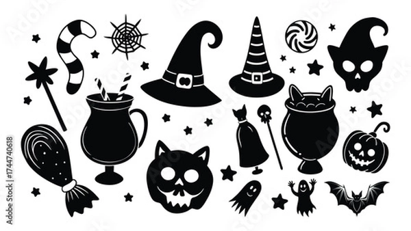 Obraz Halloween Spooky Icon Set Silhouette Vector