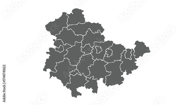 Fototapeta Thuringia germany map isolated on white background for website layouts,background,education, precise,customizable,Travel worldwide,map silhouette backdrop,earth geography, political.