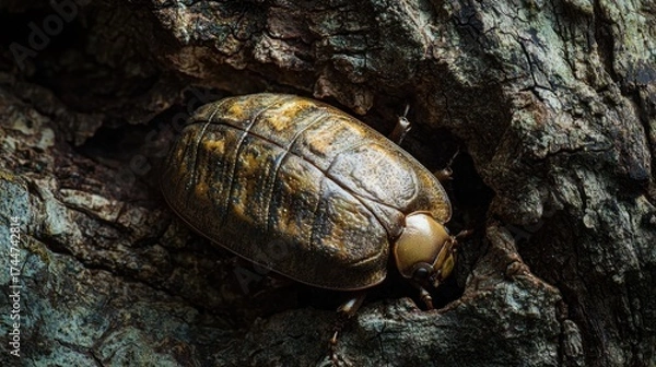 Fototapeta A brown beetle on a tree bark.