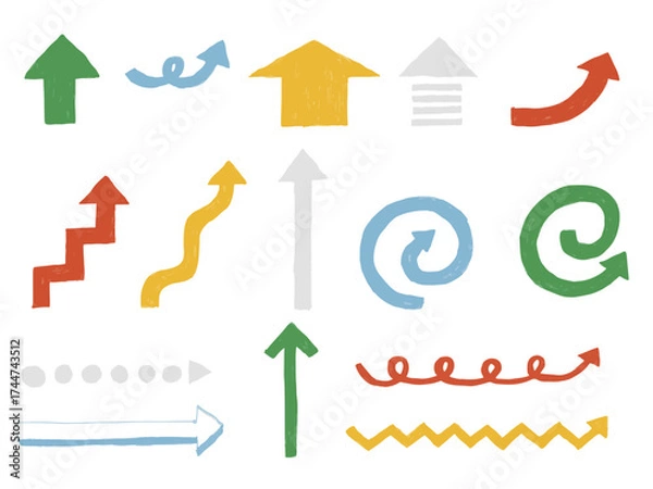 Fototapeta 手描きあしらいセット　矢印　カラフル　色鉛筆
