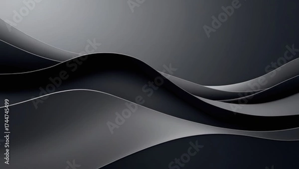 Fototapeta Dark abstract minimalism with flowing waves of jet black and matte charcoal grey, a blend of subtle gradients, subtle diagonal lines