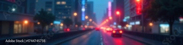 Fototapeta Dreamy Cityscape Blurred Lights and Buildings Create a Mysterious Urban Atmosphere, Perfect for Website Backgrounds and Projects