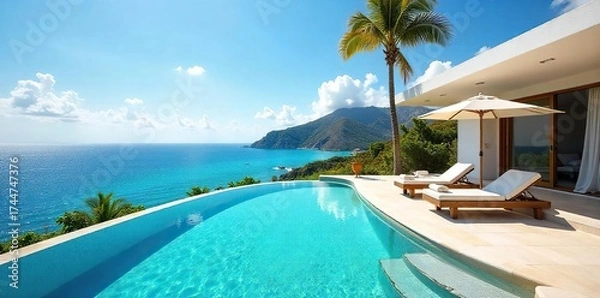 Fototapeta Luxurious Oceanfront Villa with Private Pool Unwind and Create Unforgettable Memories