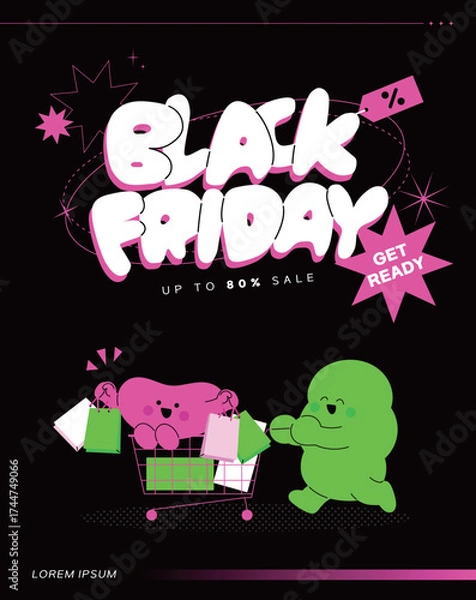 Fototapeta 검정 블랙프라이데이 캐릭터 일러스트 할인 홍보
