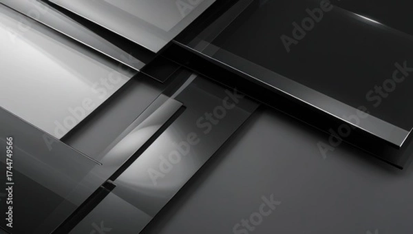 Fototapeta A monochrome abstract design featuring overlapping glossy black panels, a translucent finish with soft edge highlights.