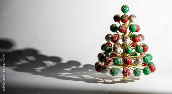 Fototapeta Christmas tree made of colorful cake pops casting a shadow on a white surface