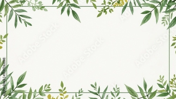 Fototapeta Green eco-friendly themed certificate with soft watercolor style leaf illustration
