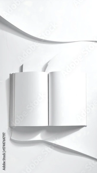 Fototapeta Open book mockup, white background with paper curves