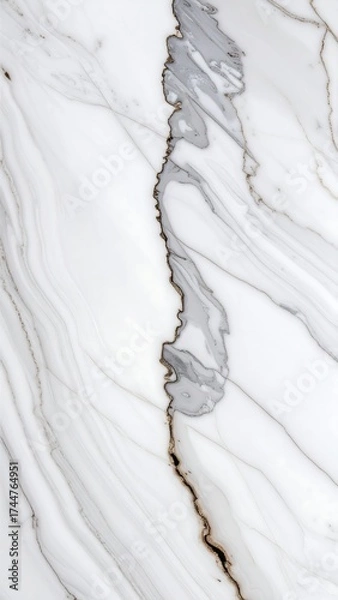 Fototapeta Close-up view of white marble, showcasing flowing, veined patterns.  Gray and dark streaks run through the surface