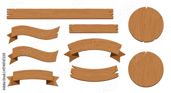 Fototapeta Collection of assorted wooden banners and signs in a rustic style.