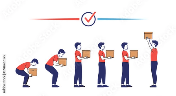 Fototapeta Proper lifting techniques for safe and effective carrying of boxes.