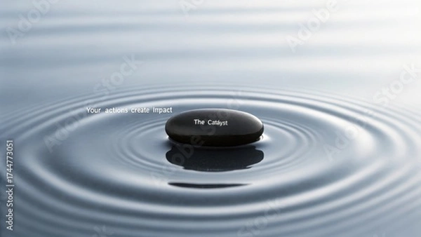 Obraz A smooth black catalyst creating concentric ripples in water