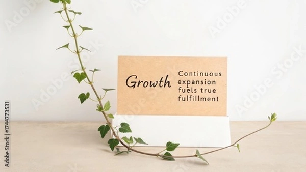 Obraz Inspirational card about growth displayed with a reaching green vine
