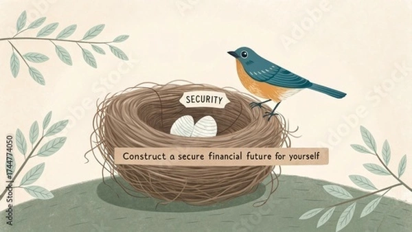 Obraz A colorful bird watching over its nest with eggs symbolizing security