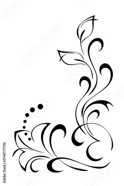 Fototapeta decorative corner design with floral pattern and curls