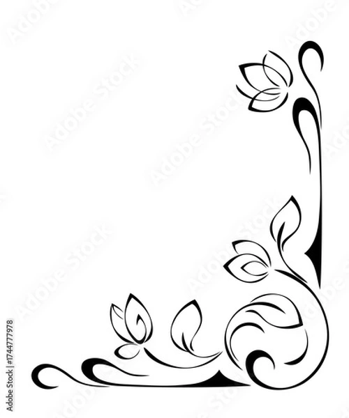 Fototapeta decorative corner design with floral pattern and curls