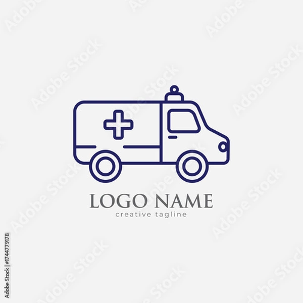 Fototapeta ambulance line art icon silhoutte vector style with white background