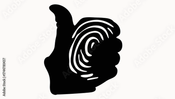 Fototapeta Black thumbs up silhouette with fingerprint pattern indicating agreement and approval concept art