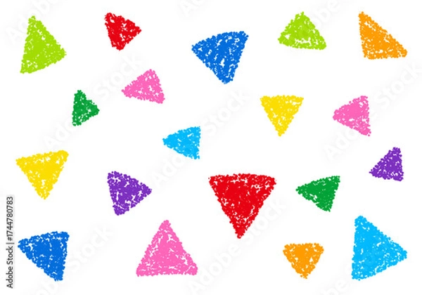 Fototapeta クレヨン素材　手描きのランダムな三角形の背景