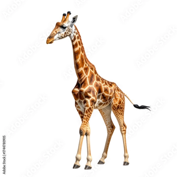 Fototapeta Baby giraffe isolated on transparent background, cut out