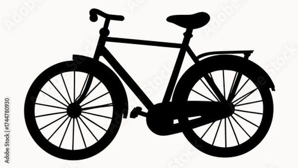 Fototapeta Silhouette of a classic bicycle with wheels, handlebars, seat, and frame on a white background image