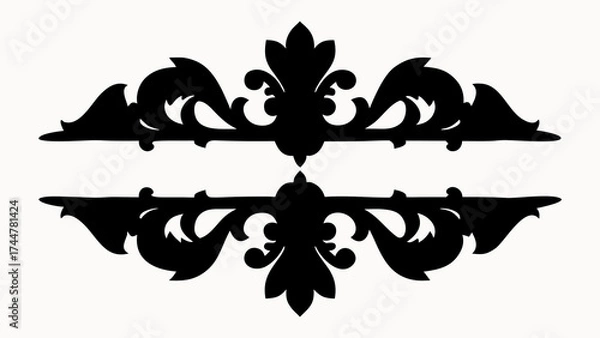 Fototapeta Ornate black floral design with symmetrical elements on a white background creating a decorative border