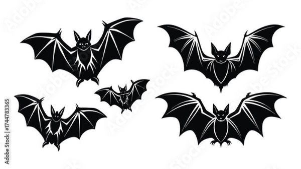 Obraz Spooky Bat Halloween Silhouette Set Vector