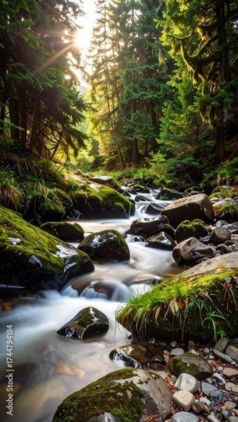 Obraz Forest stream sunrise