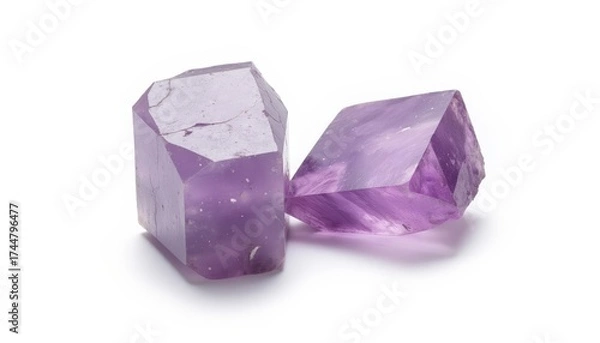 Obraz Amethyst gemstones in natural formation on white background  
