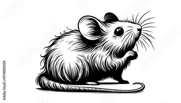 Fototapeta little mouse in profile with raised paw
