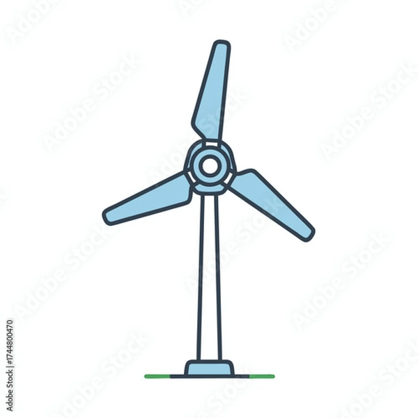 Fototapeta Simple Vector Illustration of a Wind Turbine with Three Blades on a Tall Tower