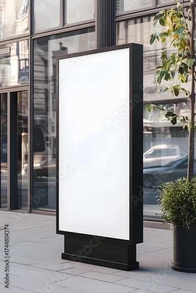 Fototapeta Blank Rectangular Store Sign Mockup Black Frame White Background