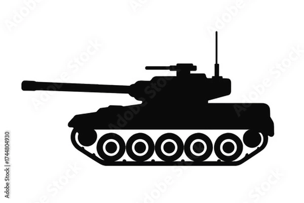 Fototapeta Military battle tank vector icon silhouette. Army combat vehicle symbol for war and conflict. Armored weapon illustration. Heavy panzer graphic for armed forces design.