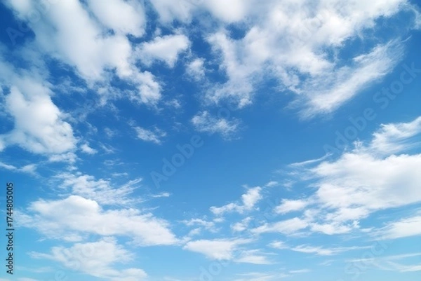 Fototapeta Blue Sky with Scattered Cumulus Clouds white clouds