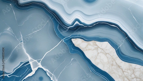 Obraz Luxurious Blue Onyx Marble with White and Dark Blue Swirls