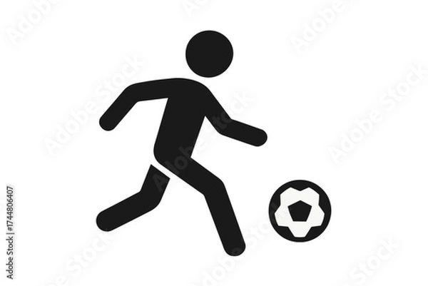 Fototapeta Minimalist soccer player icon kicking ball silhouette, vector illustration with transparent background, sports symbol, football athlete running vector graphic design
