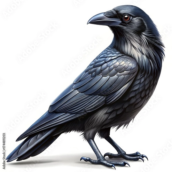 Obraz Raven with Red Eyes on White Background crow bird