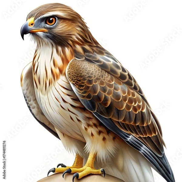 Obraz Red-tailed Hawk Perched on Rock on White Background