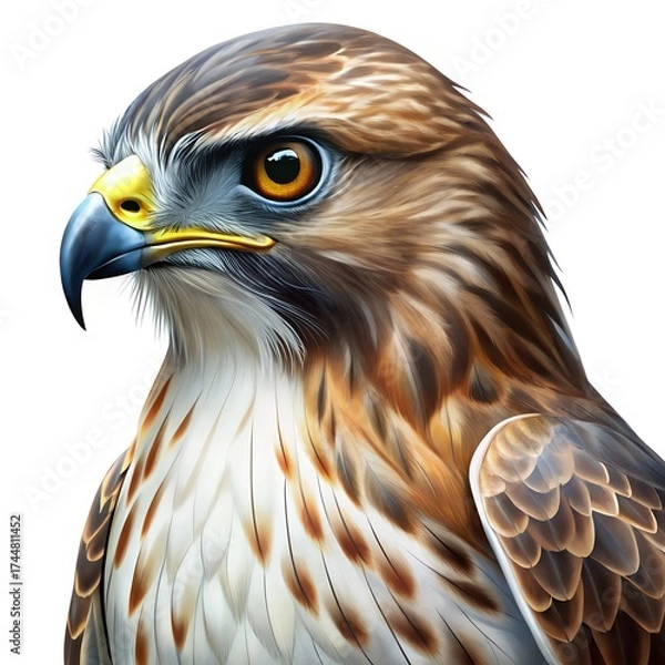 Obraz Close-up Portrait of a Red-tailed Hawk Head on White Background