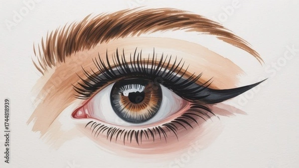 Fototapeta Close-up of a Woman's Eye with Eyeliner and Lashes