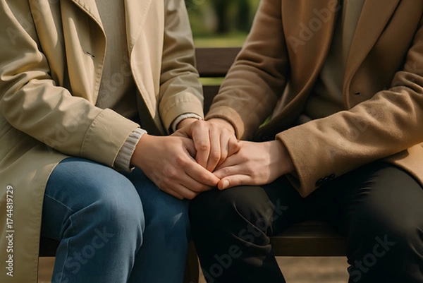 Obraz couple sits hand in hand close up