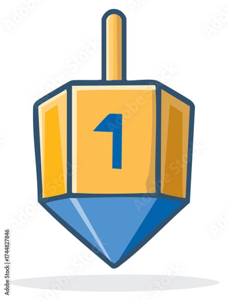 Fototapeta Spinning dreidel with number one symbol for Hanukkah celebration and game