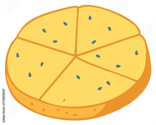 Fototapeta Cartoon Illustration of a Seeded Flatbread Cut into Equal Sections