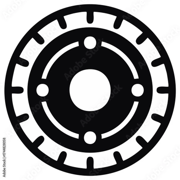 Fototapeta Abstract circular gear icon. Black and white vector illustration of a symmetrical mechanical cog wheel.