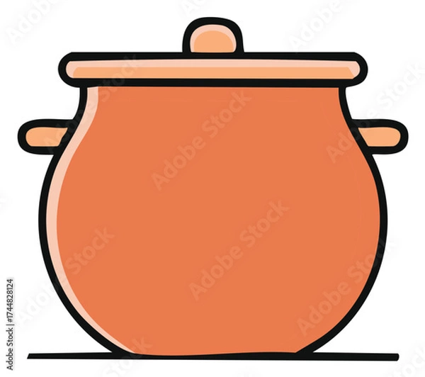 Fototapeta Simple Orange Clay Cooking Pot with Lid Vector Icon Illustration for Food and Kitchen Concepts