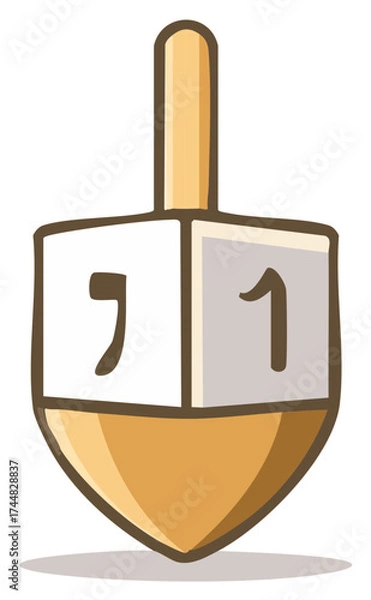 Obraz Colorful Hanukkah Dreidel with Hebrew Letter Nun and Number One Illustration