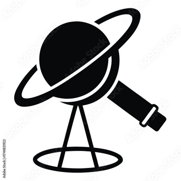 Fototapeta Telescope Observing Planet Ring System in Astronomy Silhouette Vector