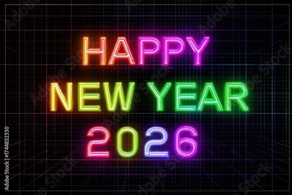 Fototapeta Neon Happy New Year 2026 Glow