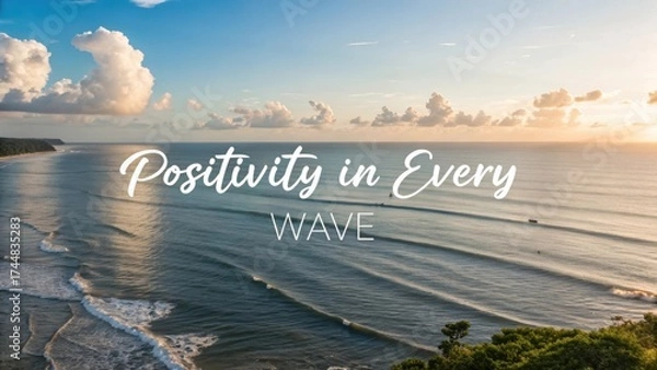 Fototapeta Serene Seascape with Gentle Waves and Vibrant Sky at Sunset for Inspirational and Positive Themes