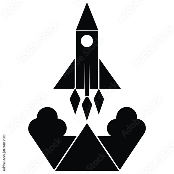 Fototapeta Rocket Launching with Abstract Geometric Smoke Clouds in Minimal Space Concept Vector